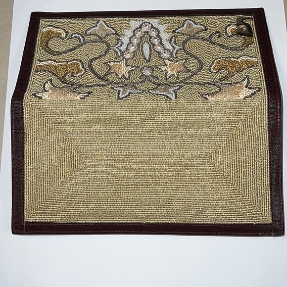 Vintage Beaded and Leather Long Clutch Bag Wallet - Picture 5 of 15